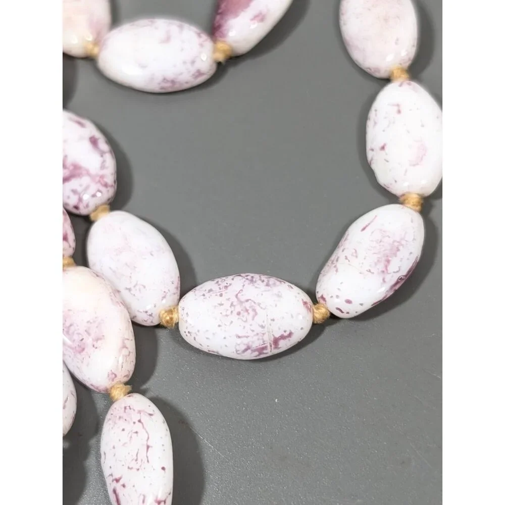 Vintage Italian Mottled Glass Bead Necklace Purple Single Long Strand 52